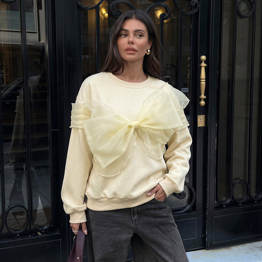 Bow Sweatshirt Elegant Oversized Organza Detail