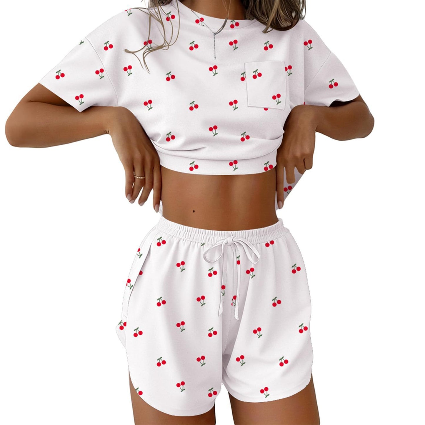 Women Leopard Print Crop Tee Lounge Short Set