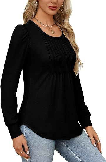 Solid Cotton Top Casual Pleated Puff Sleeve