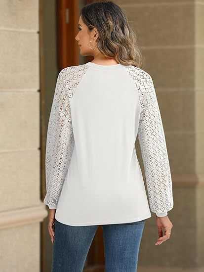 Lace Knit Blouse Casual Pleated Raglan Sleeve Top