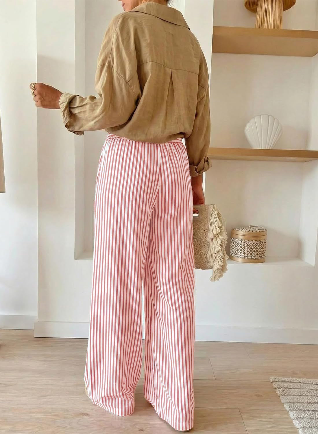 Striped Wide Leg Pants Casual Boho Trendy