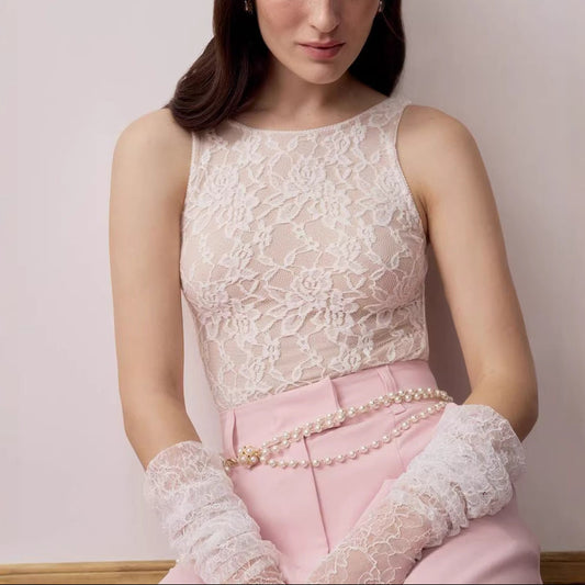 Women Lace Sleeveless Backless Slim Fit Tank Top