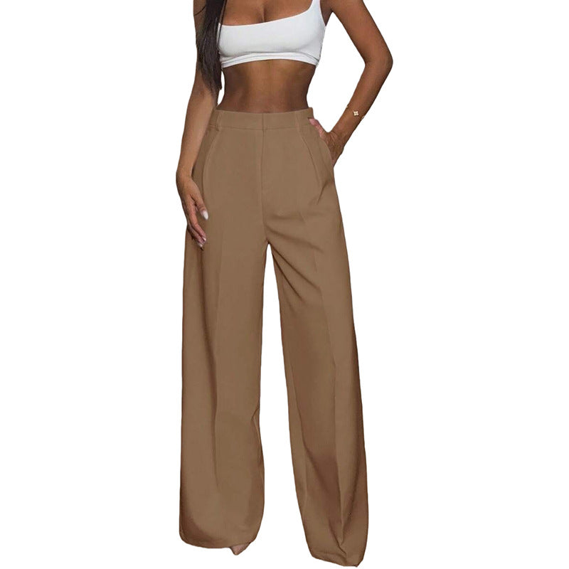 Solid High Waisted Wide Leg Dress Pants Business Work Trousers