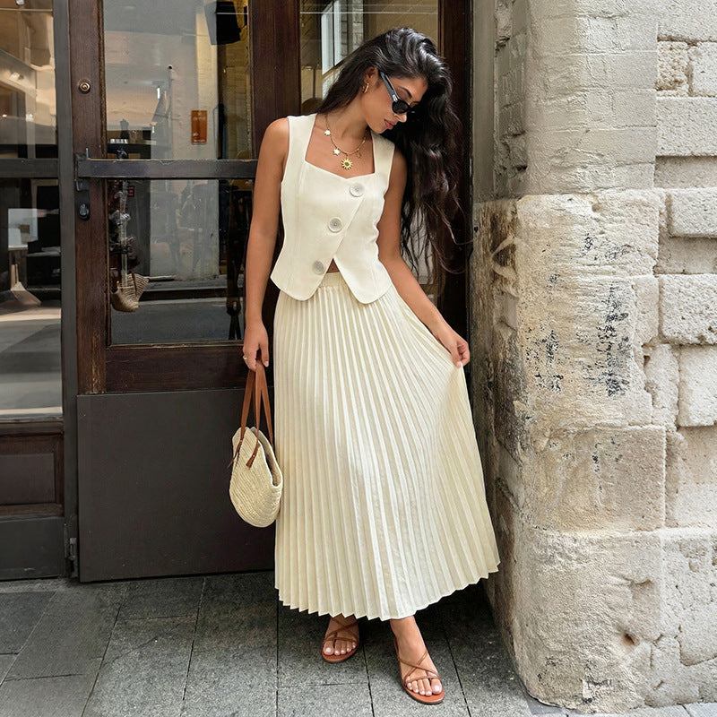Solid Pleated Set Dress Casual Resort