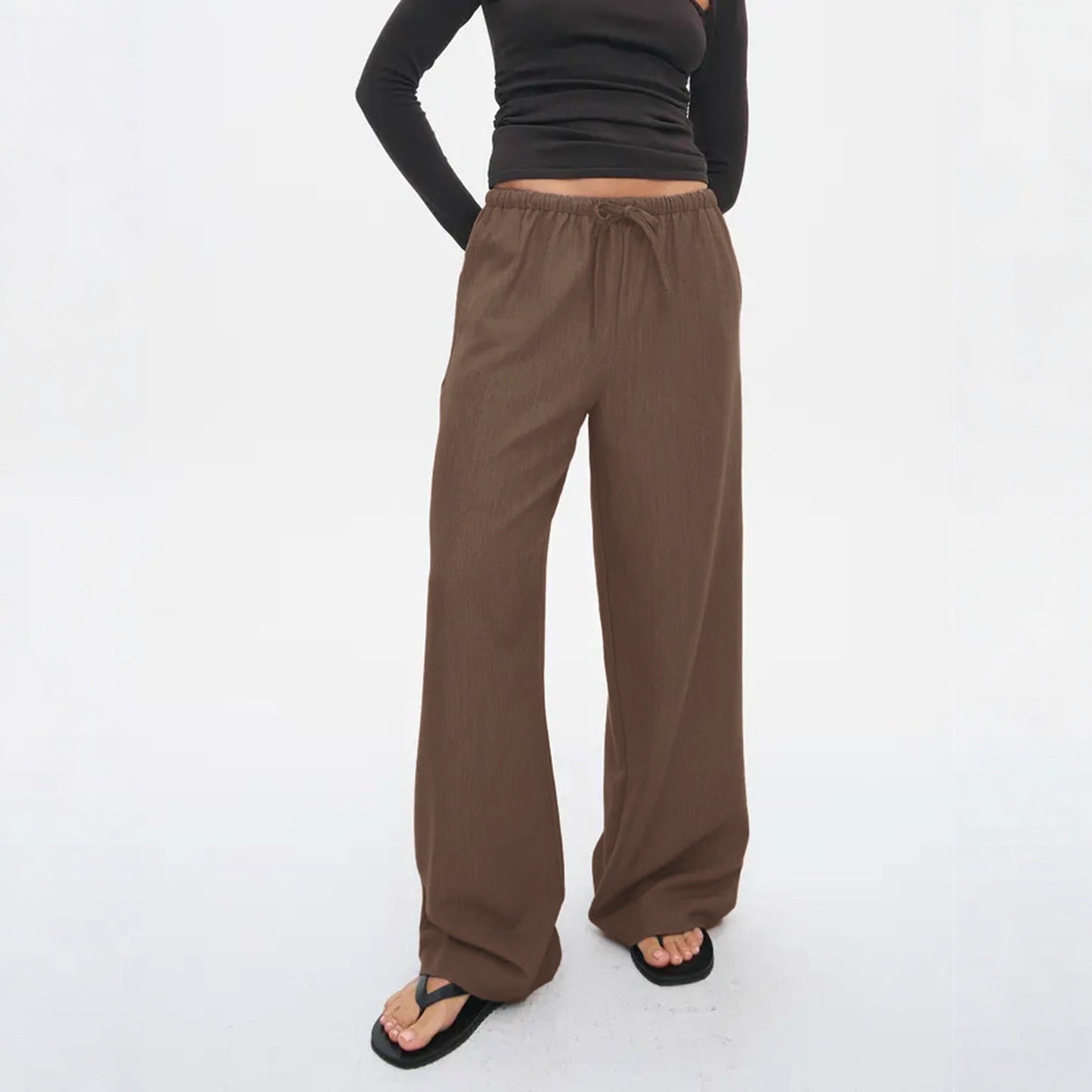 Solid Lightweight Pants Casual Elastic Waist Wide Leg