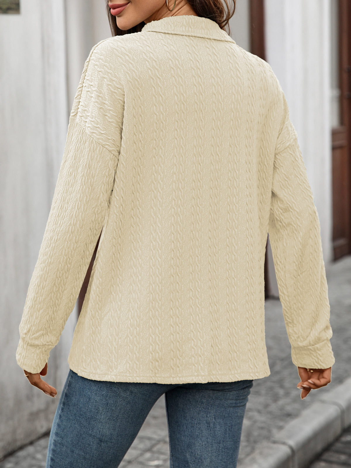 Women's Collared Button Long Sleeve Oversized Sweatshirt