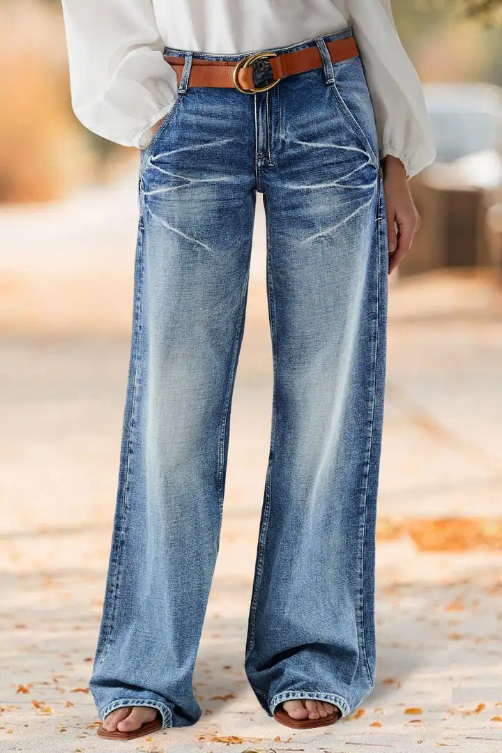 Washed Denim Jeans Vintage High Waist Wide Leg