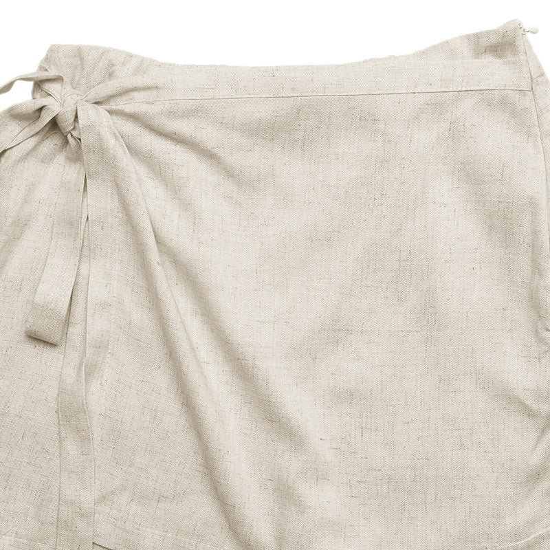Solid Linen Skirt Boho Tie Waist Wrap Mini