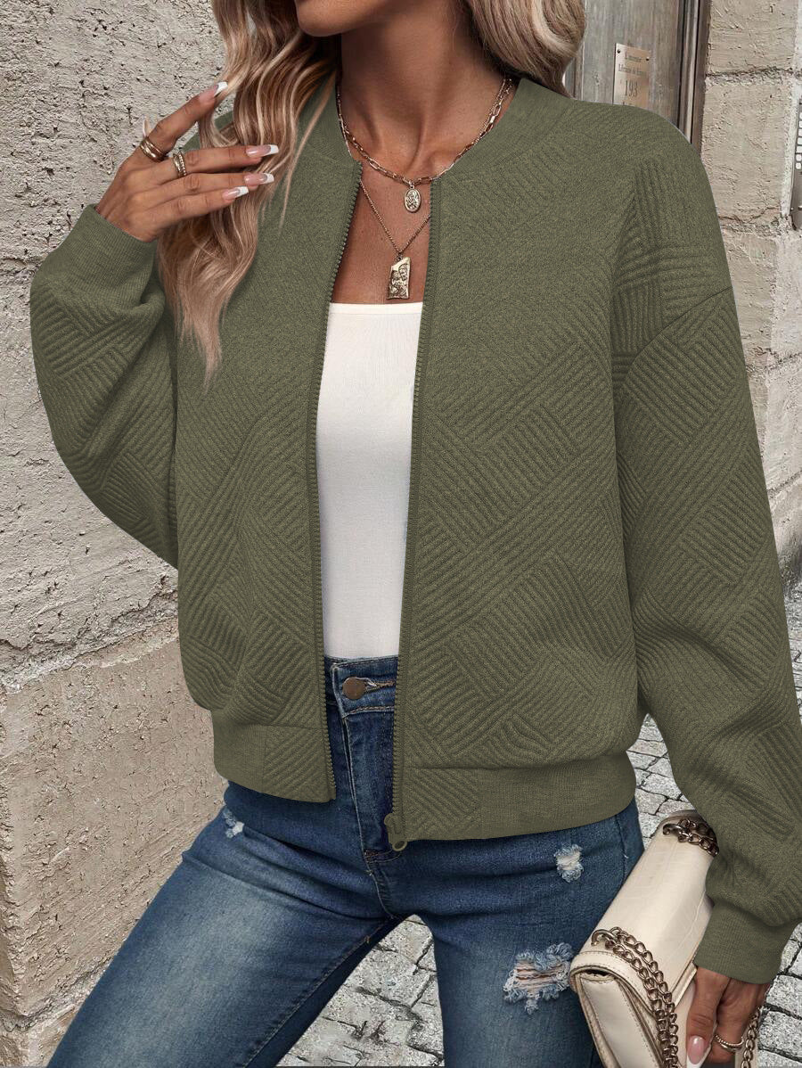 Geometric Textured Bomber Jacket with Pockets
