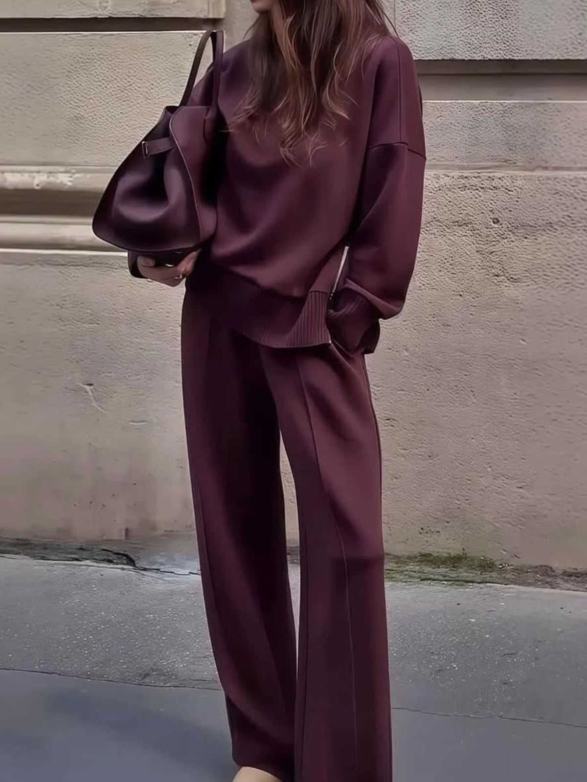Women's Minimalist Turtleneck Wide Leg Pants Matching Set