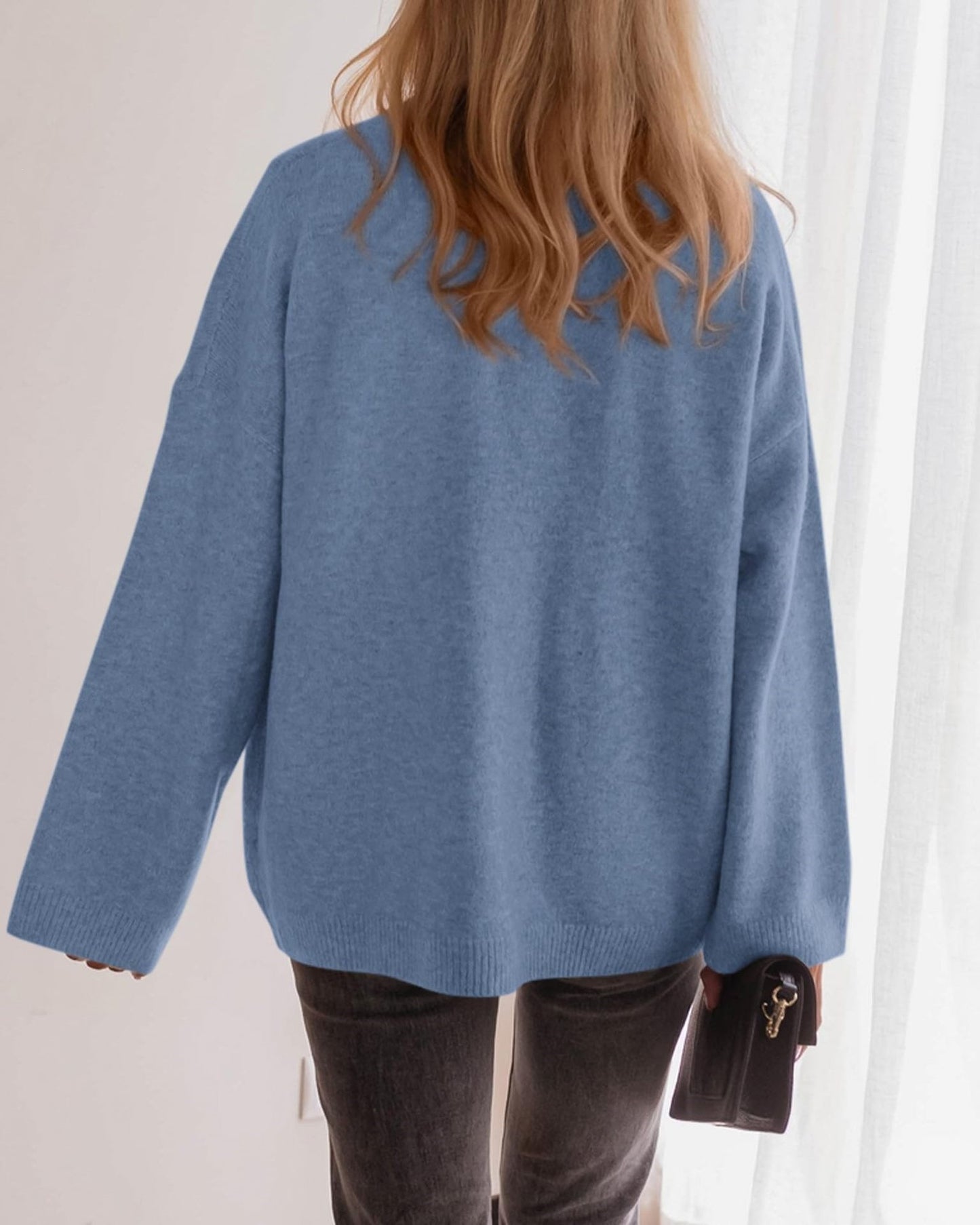 Solid Knit Cardigan Casual Oversized Pocket Button-Up