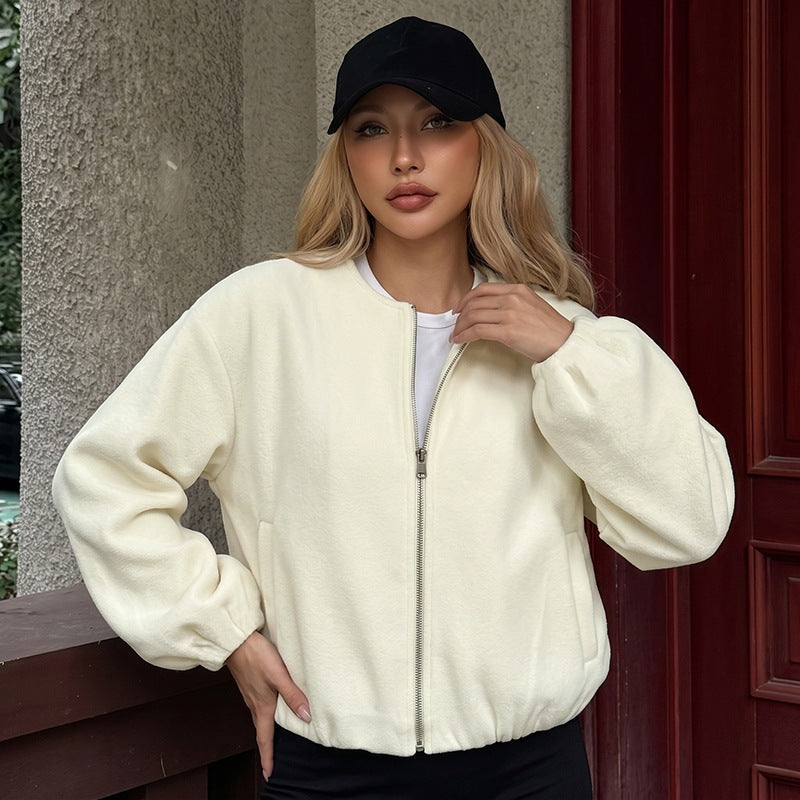 Fleece Zip Up Bomber Jacket Relaxed Fit