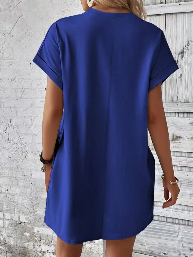 Oversized Crew Neck Casual T Shirt Dress With Pockets