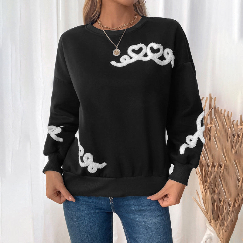Women's Casual Crew Neck Towel Embroidered Sweater