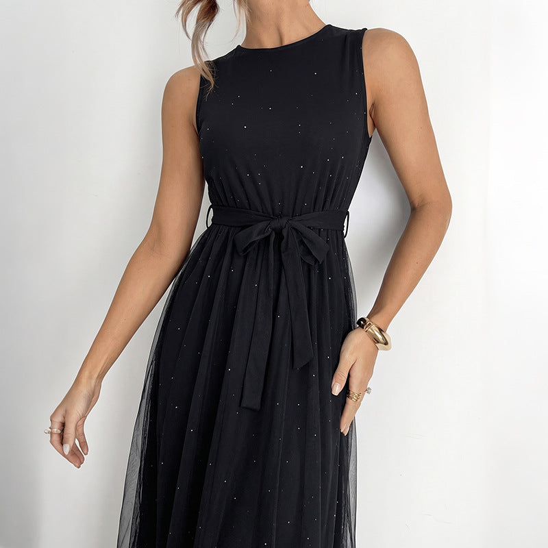 Black Mesh Maxi Dress Elegant Sleeveless Party Dress