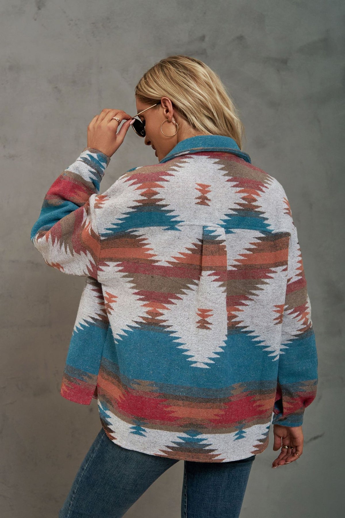 Women's Aztec Cropped Shacket Oversized