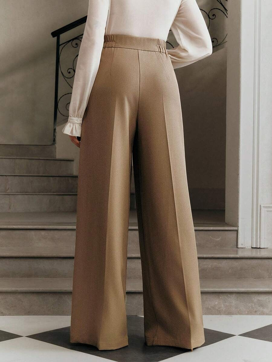 Women's High Waisted Wide Leg Work Pants Button Front