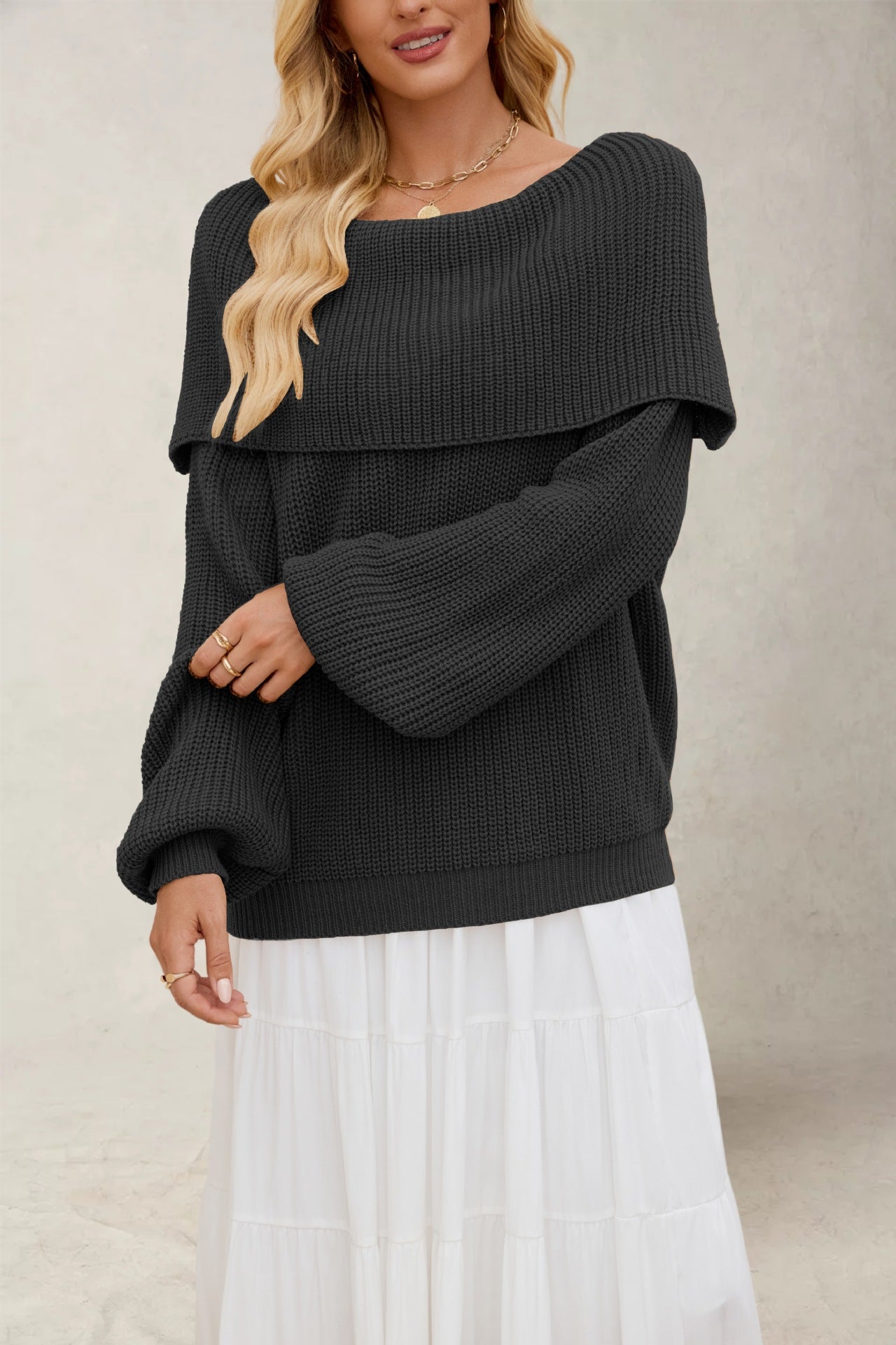 Off Shoulder Knit Pullover Sweater | Loose Fit Fall Top