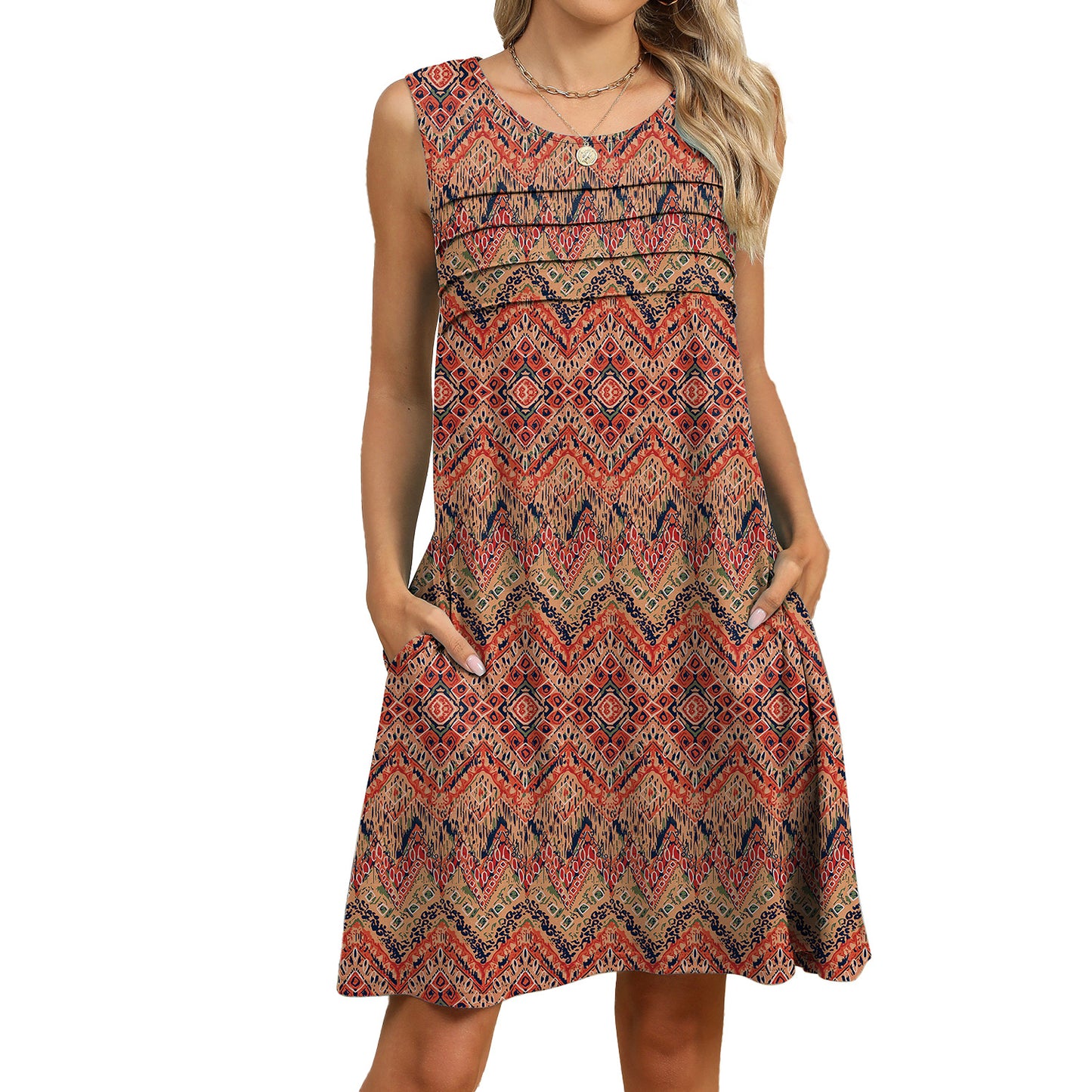 Loose Fit Scoop Neck Sundress with Graphic Print
