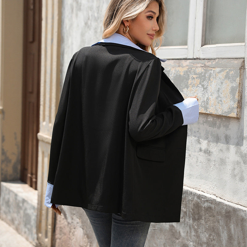 Striped Shirt Layered Blazer Jacket Women Fall 2025