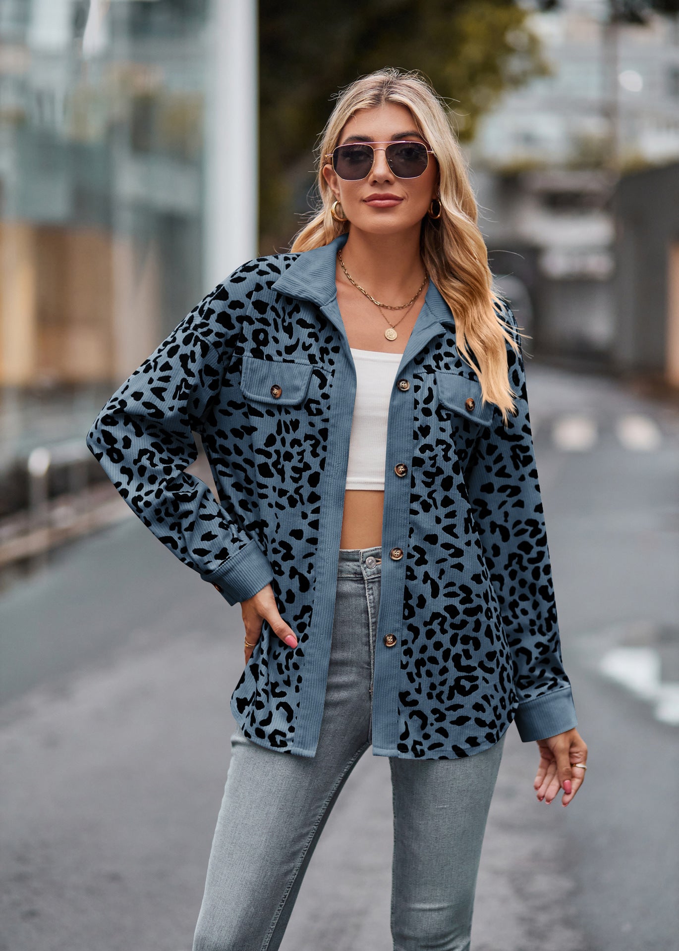 Leopard Print Shacket Button Up Long Sleeve Jacket