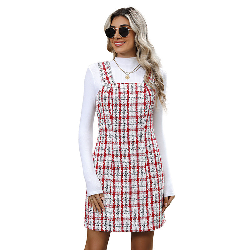 Plaid Tweed Sleeveless Mini Dress Vintage Fall Outfit