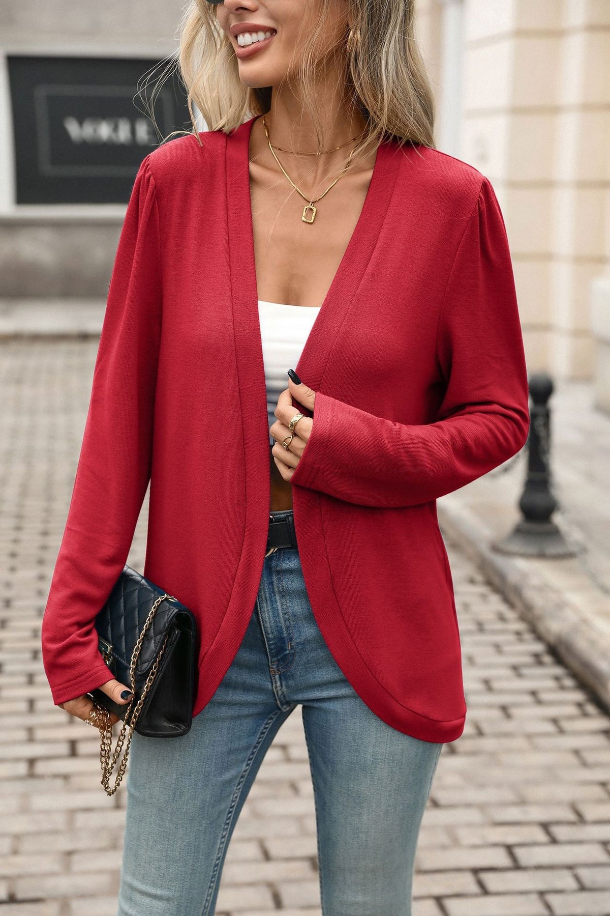 Women's Open Front Knit Cardigan Long Sleeve Solid Blazer