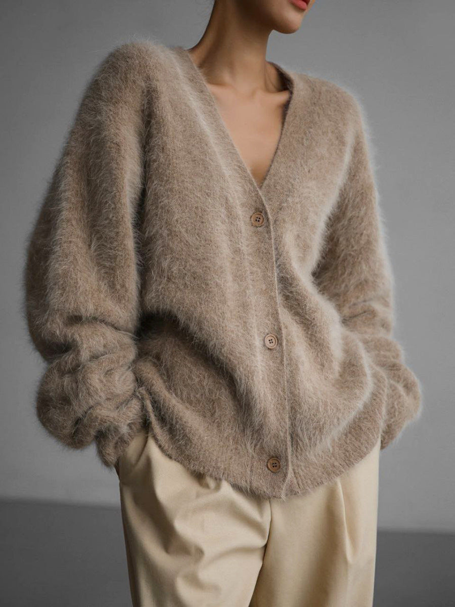Fuzzy Cardigan Sweater, Oversized Button-Front Knit