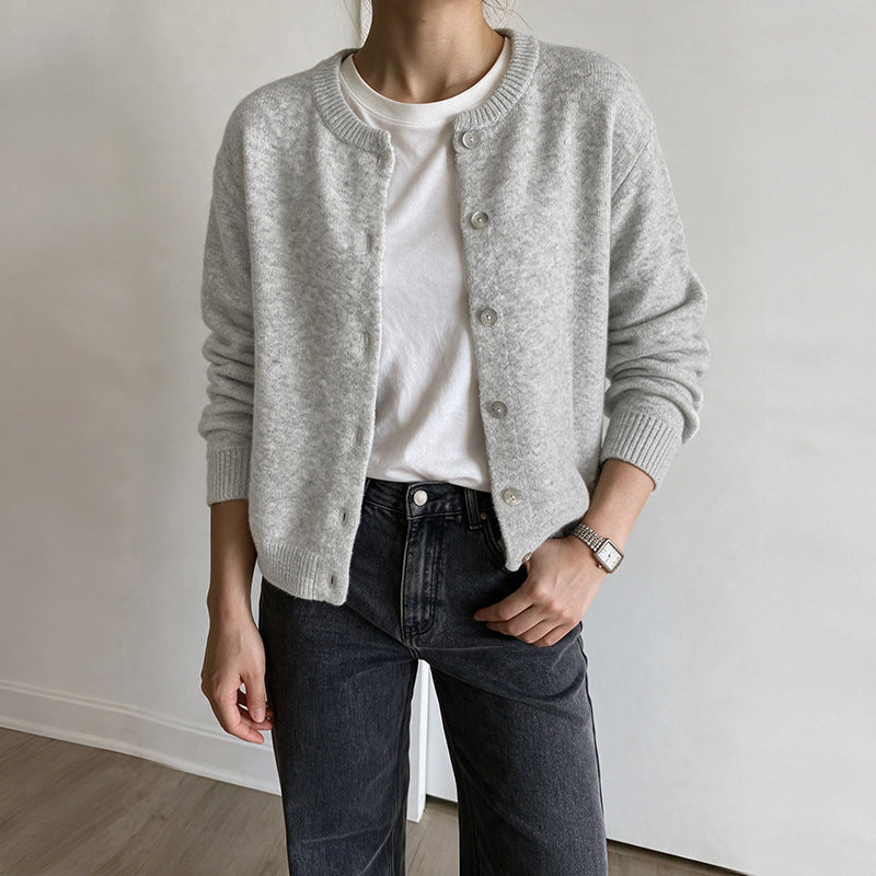Button Knit Cardigan Relaxed Fit Long Sleeve Sweater