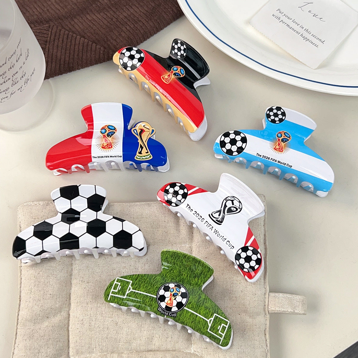 Soccer World Cup Large Hair Claw Clips for Thick Hair