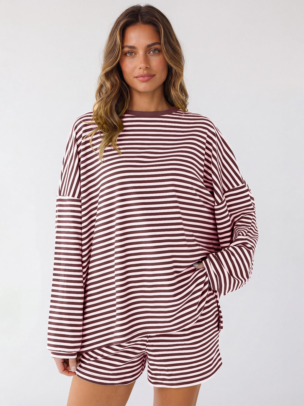 Striped Oversized Two Piece Lounge Shorts Set