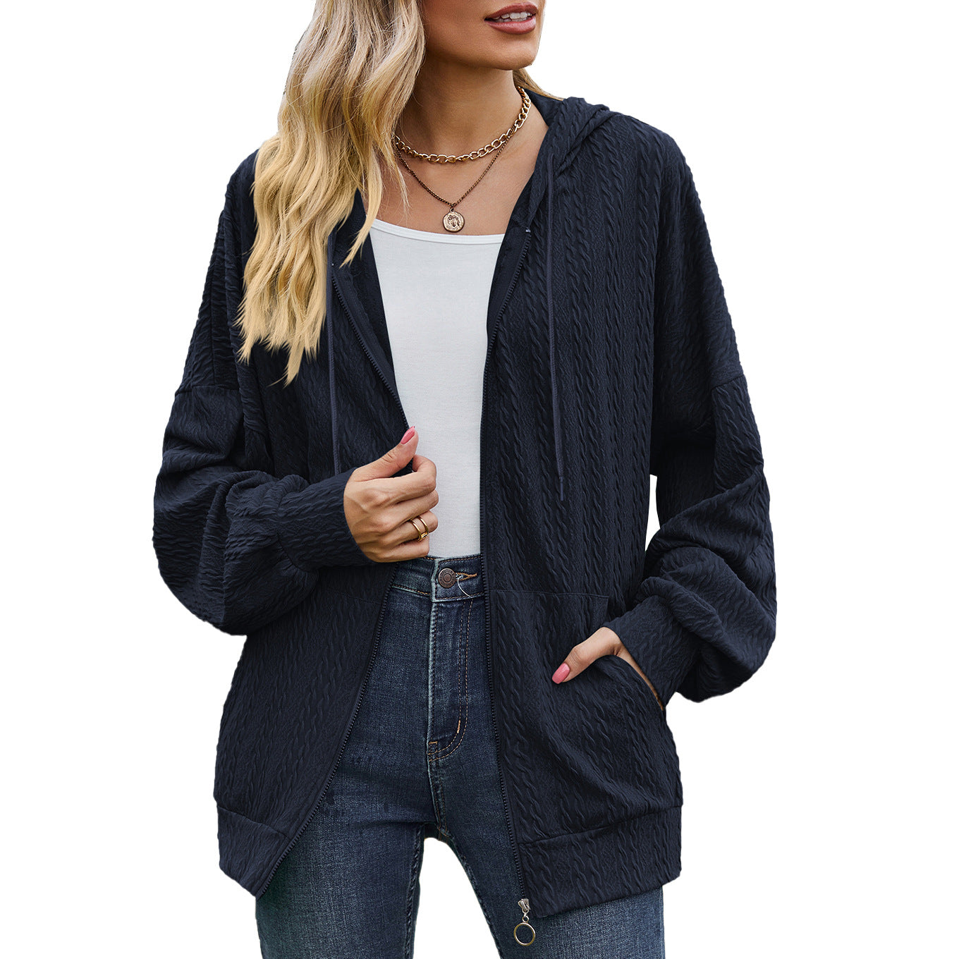 Womens Oversized Zip Up Hoodie Jacket with Pockets