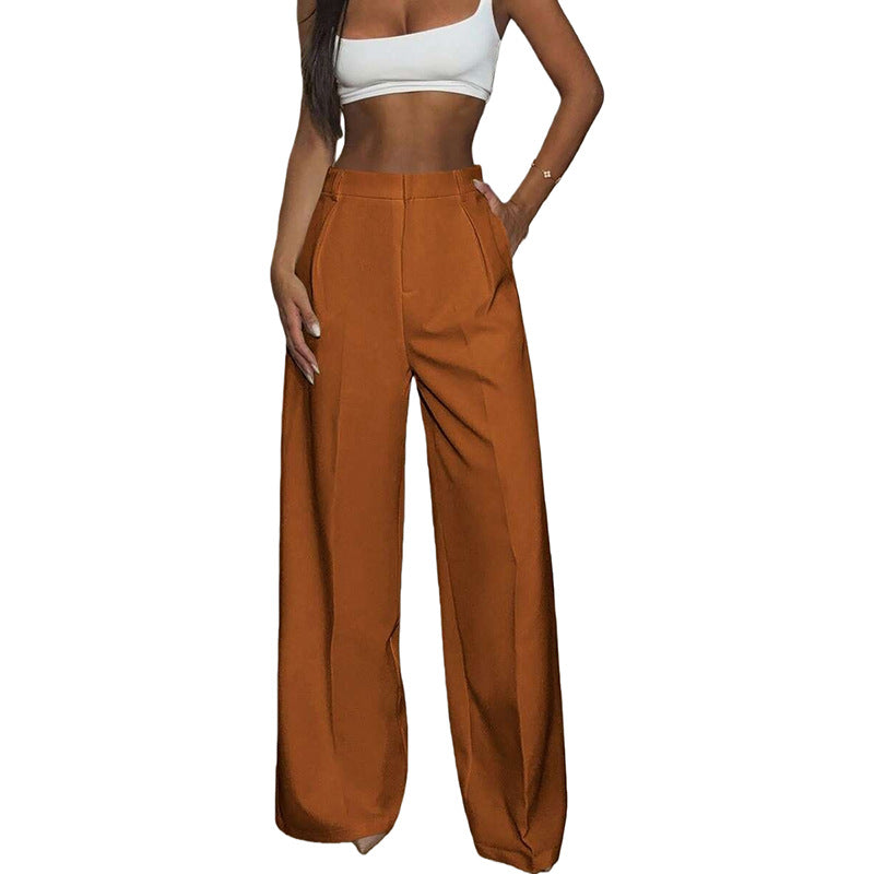 Solid High Waisted Wide Leg Dress Pants Business Work Trousers