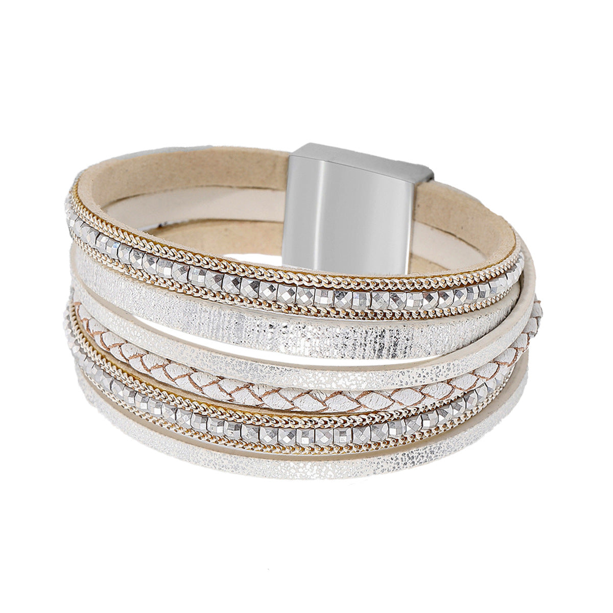 Boho Multi Layer Leather Wrap Bracelet with Magnetic Clasp