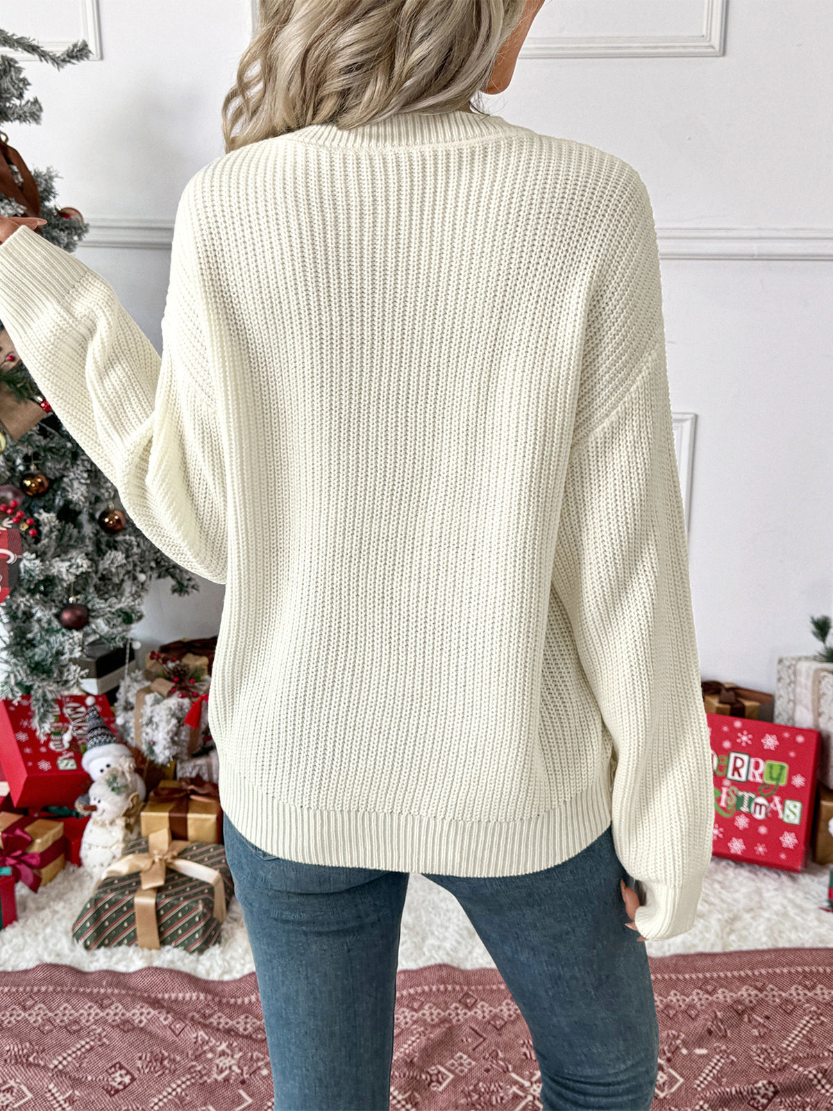 Women's Christmas Plaid Bow Oversized Knit Sweater