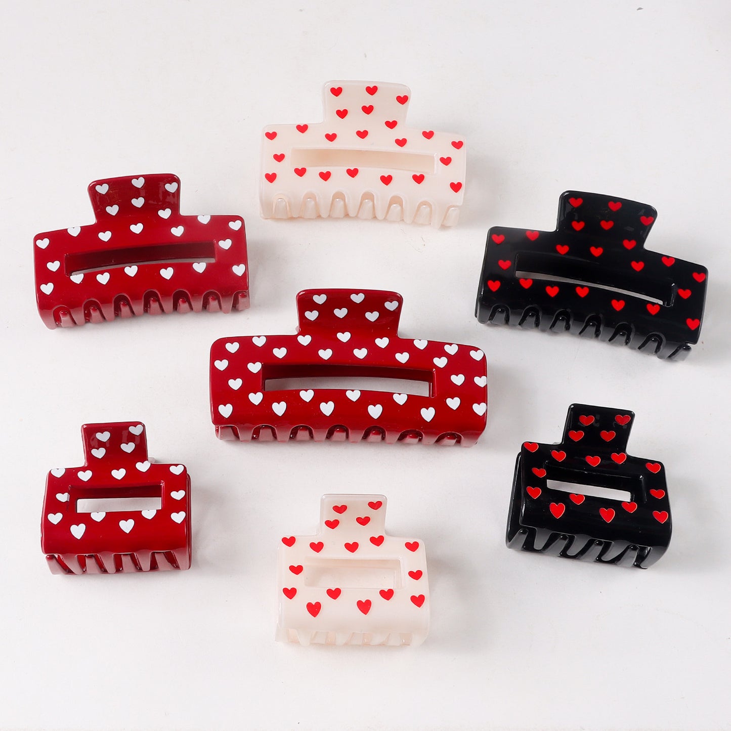 Valentine Heart Print Shark Hair Claw Clip for Women