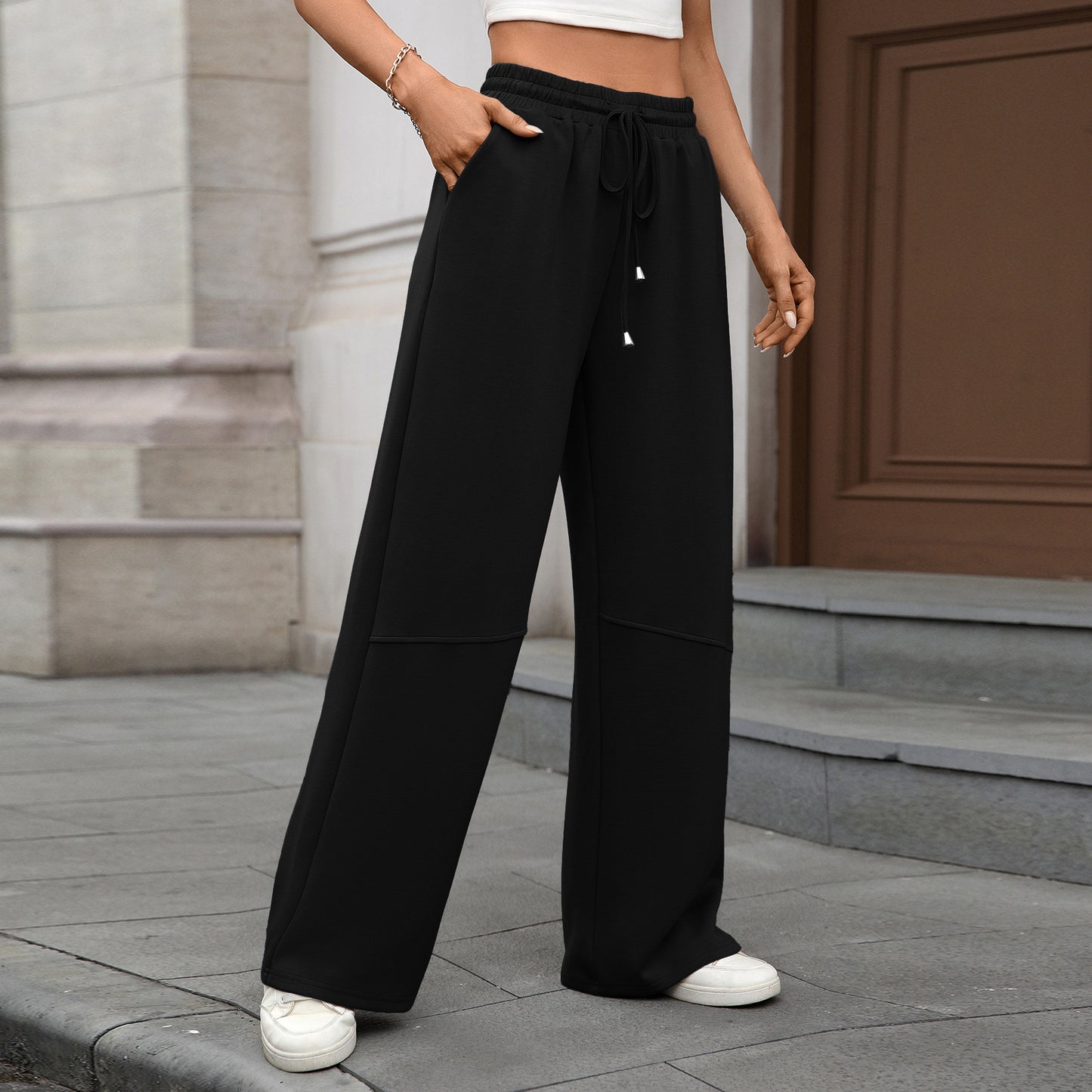 High-Waist Drawstring Wide-Leg Pants | Comfortable Casual Trousers
