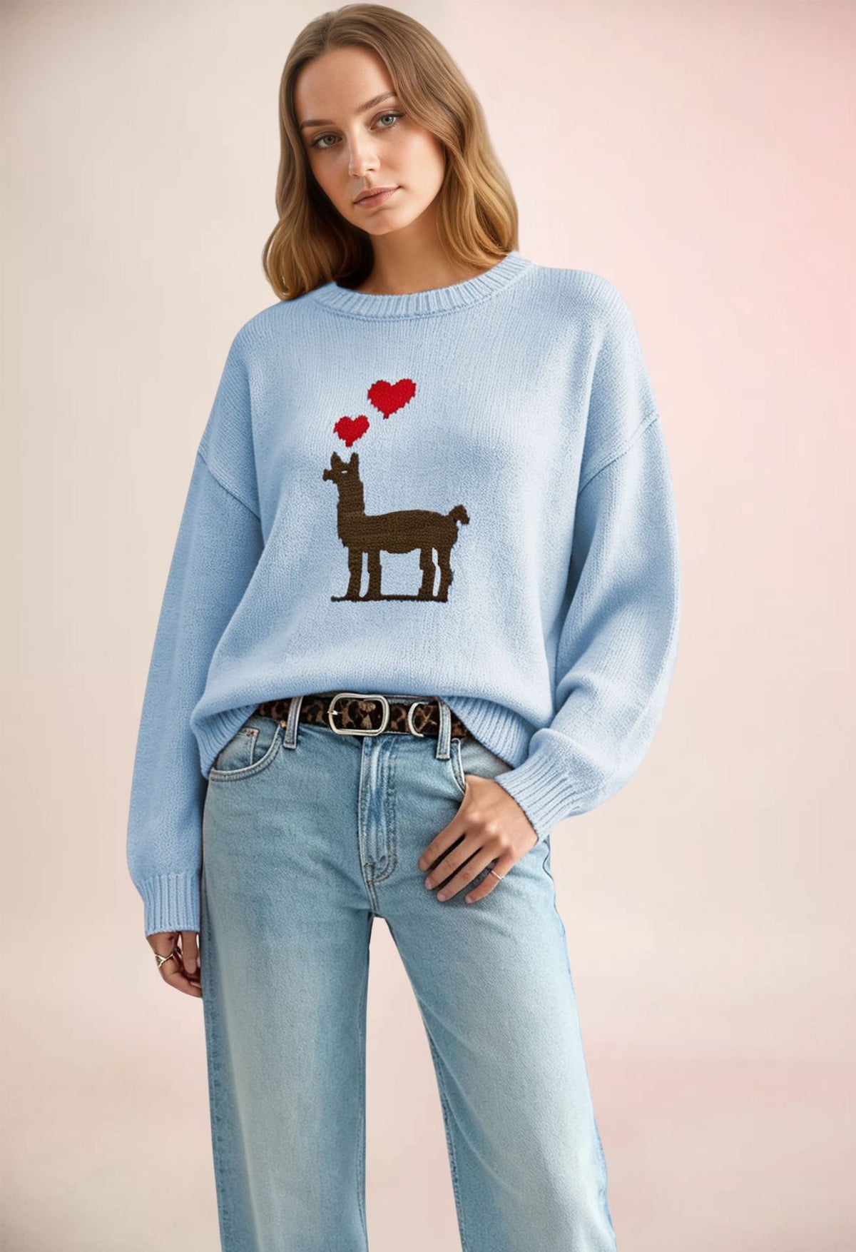 Women's Llama Heart Crewneck Sweater Valentine