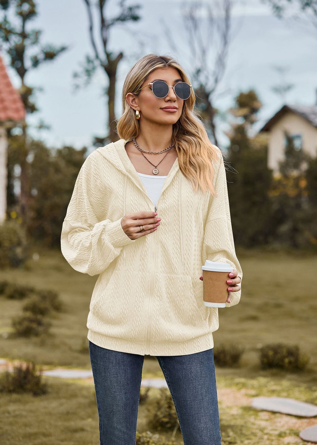 Womens Oversized Zip Up Hoodie Jacket with Pockets