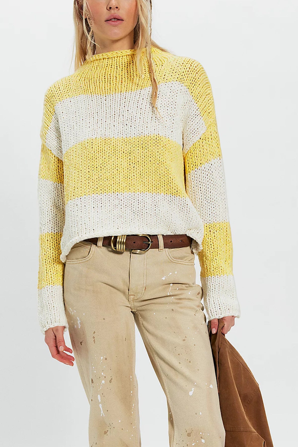 Women's Oversized Color Block Striped Chunky Knit Sweater