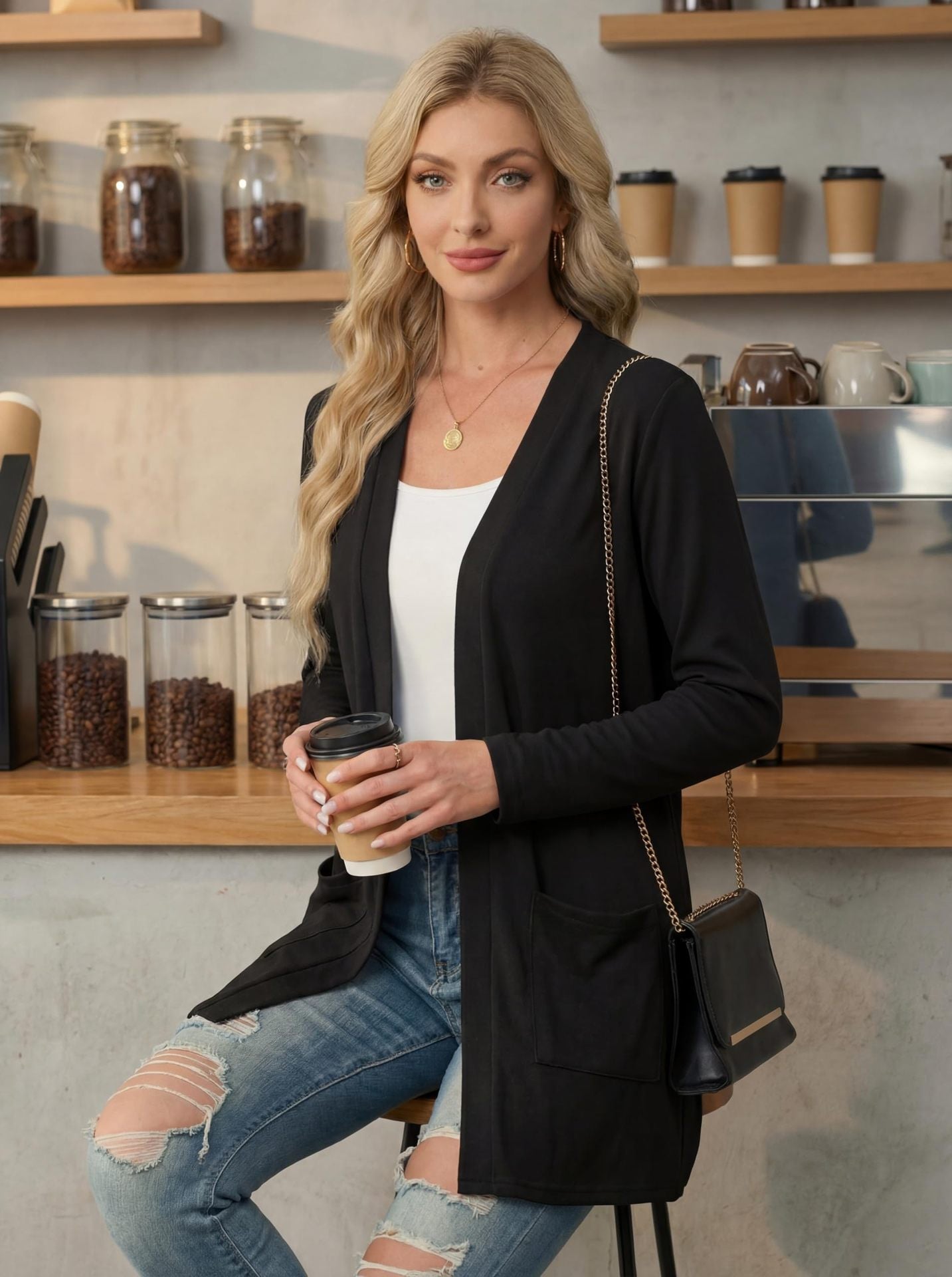 Open Front Cardigan Lightweight Knit Long Sleeve Top