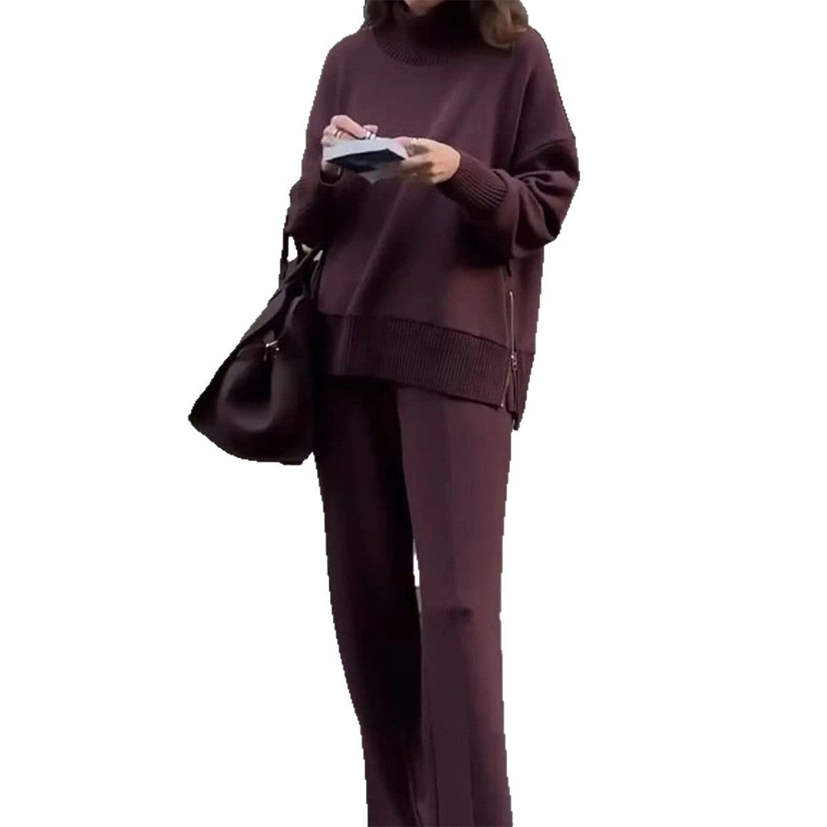 Women's Minimalist Turtleneck Wide Leg Pants Matching Set