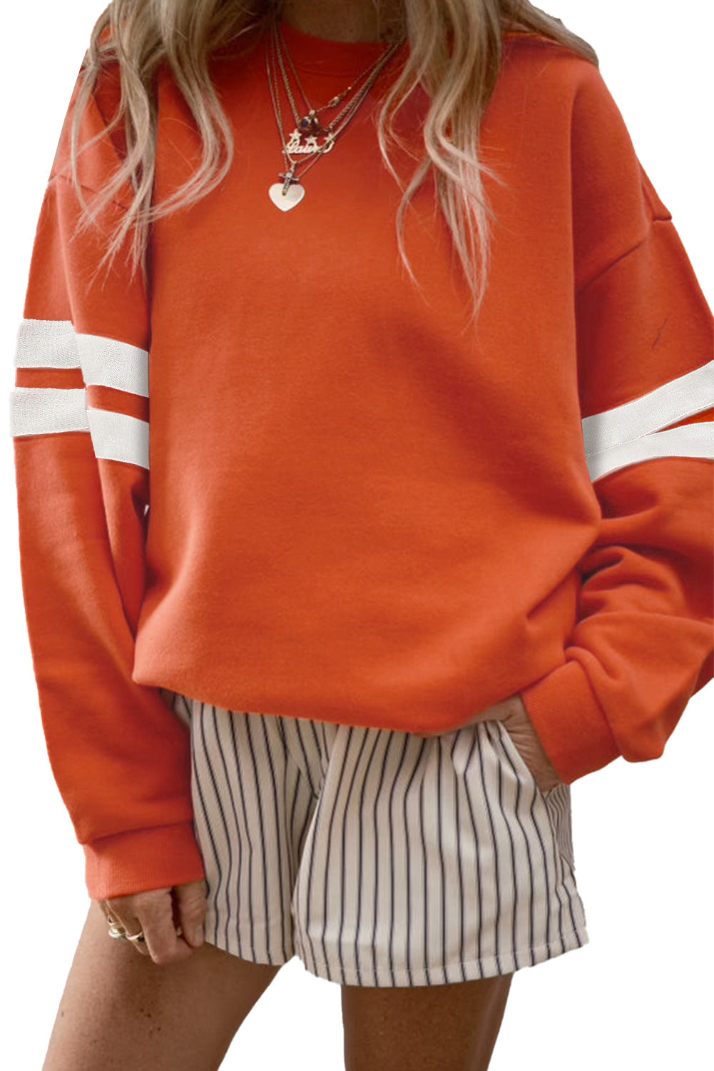 Stripe Varsity Sweatshirt Women Oversized Casual Top