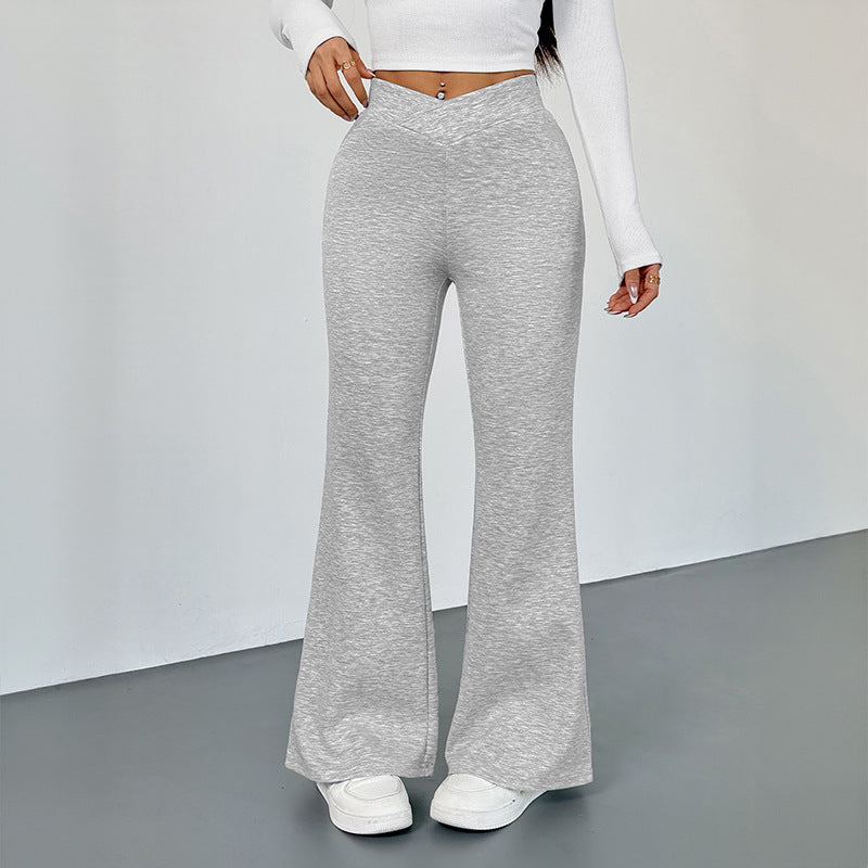 High Waist Gray Flare Pants for Women Street Style