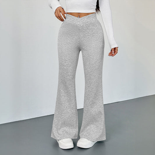 High Waist Gray Flare Pants for Women Street Style
