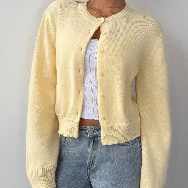 Butter Yellow Cropped Button Knit Cardigan