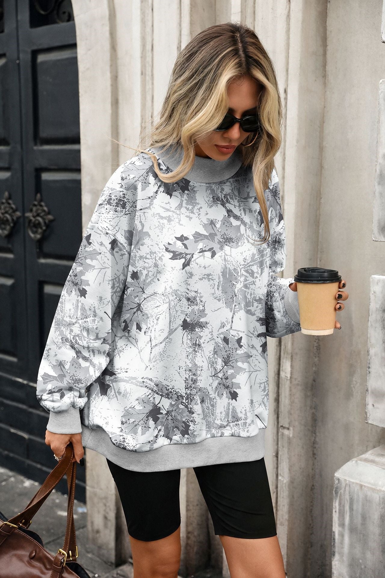 Camo Print Oversized Crew Neck Pullover Sweatshirt