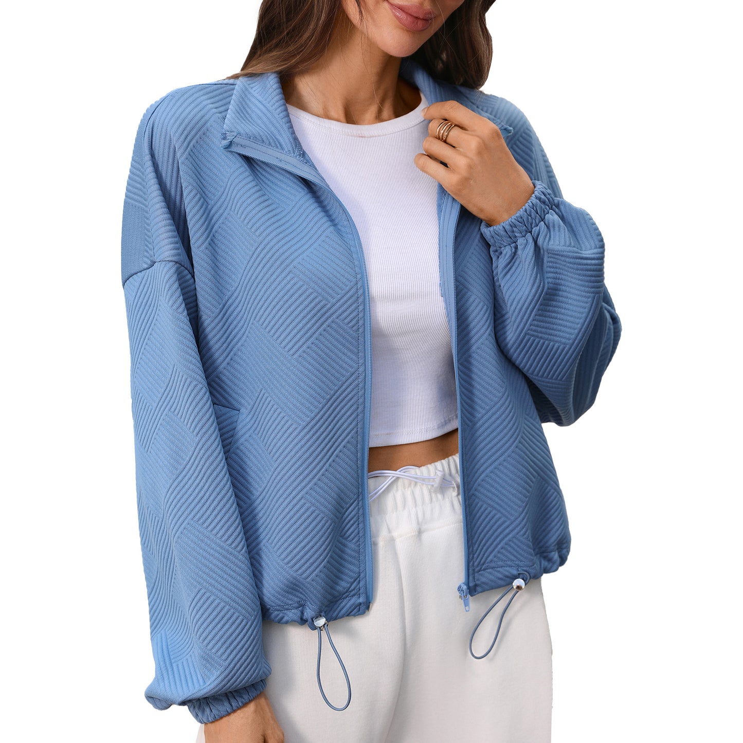 Solid Textured Corduroy Jacket Zip Front Casual Layering