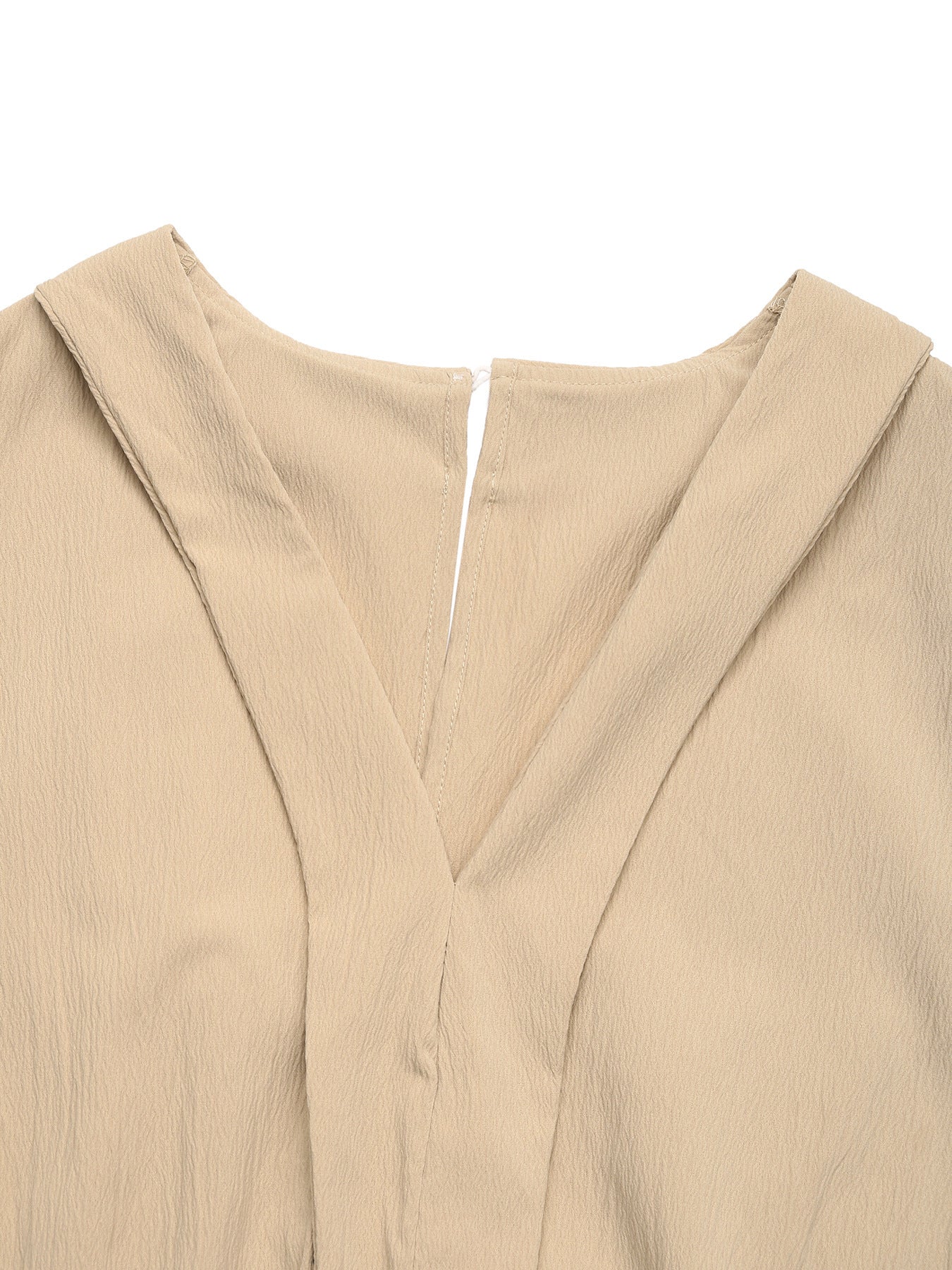 V Neck Khaki Romper with Pockets and Drawstring Waist