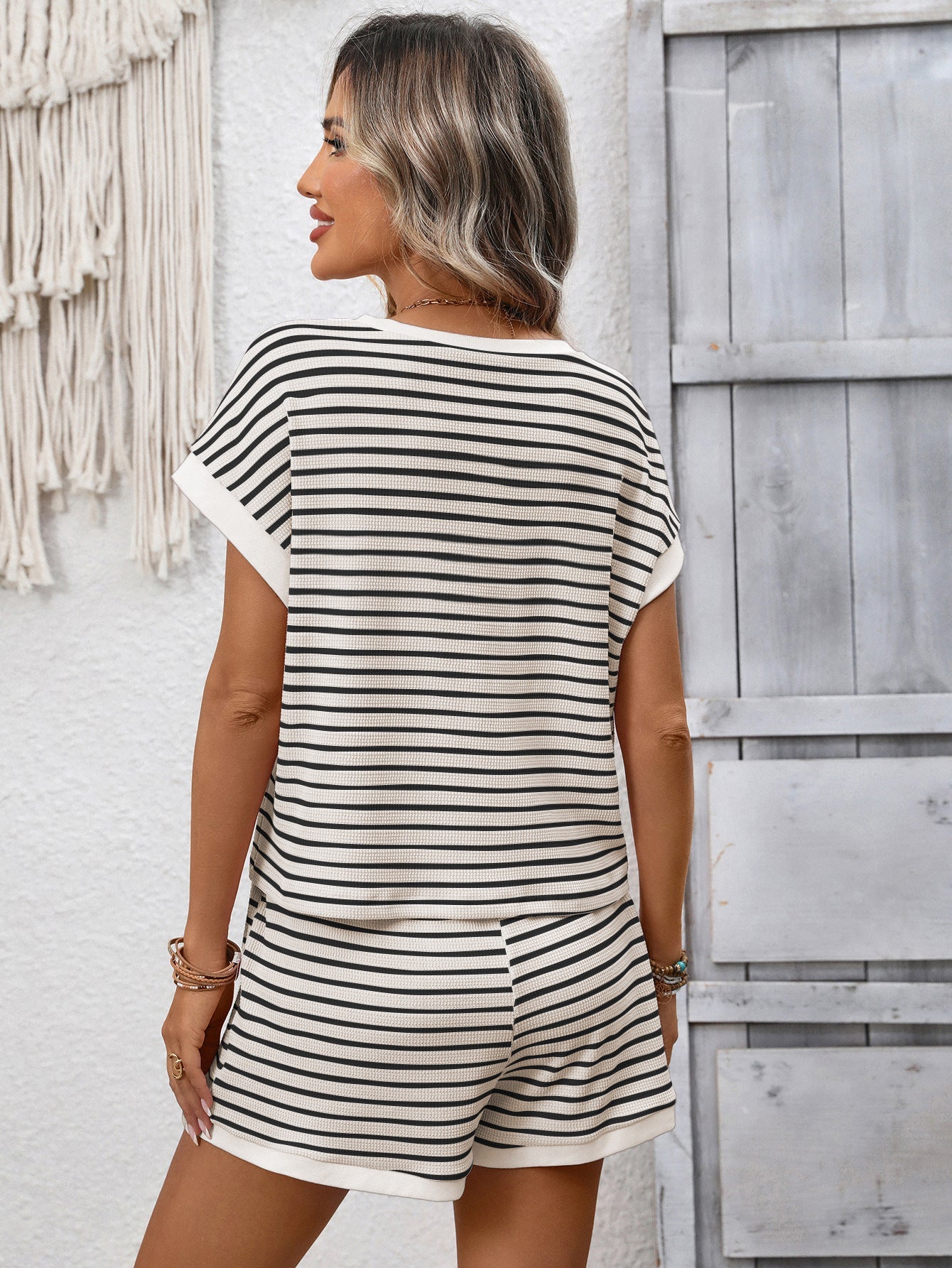Striped Tee Short Set Lounge Outfit